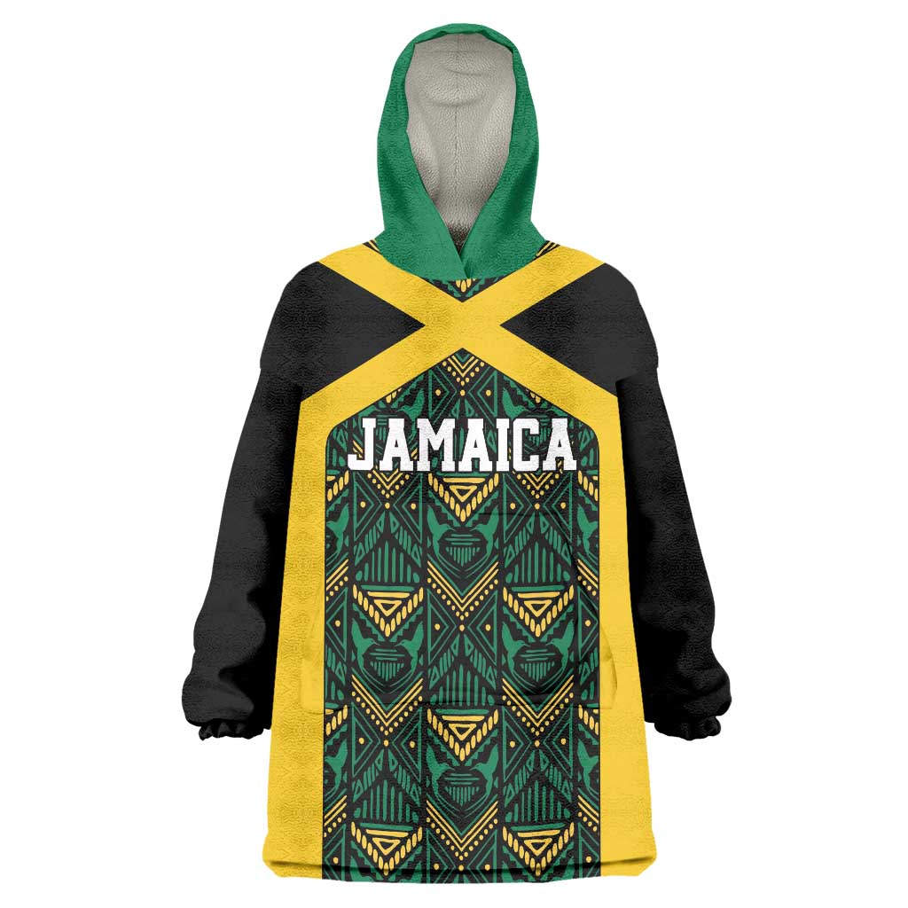 Jamaica Football Custom Wearable Blanket Hoodie Black Ethnic Motifs