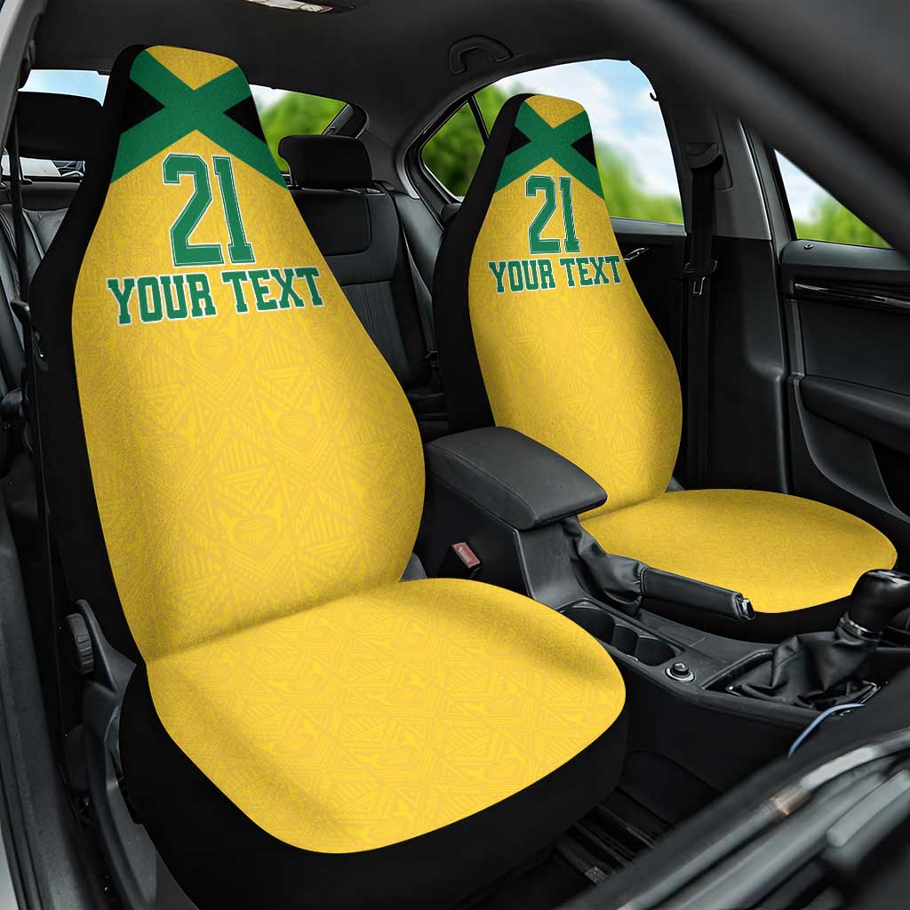 Jamaica Football Custom Car Seat Cover Gold Ethnic Motifs