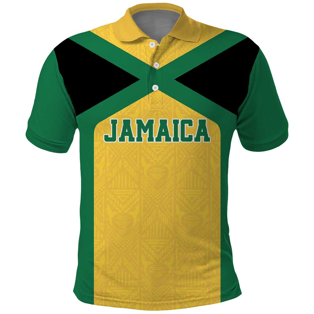 Jamaica Football Custom Polo Shirt Gold Ethnic Motifs