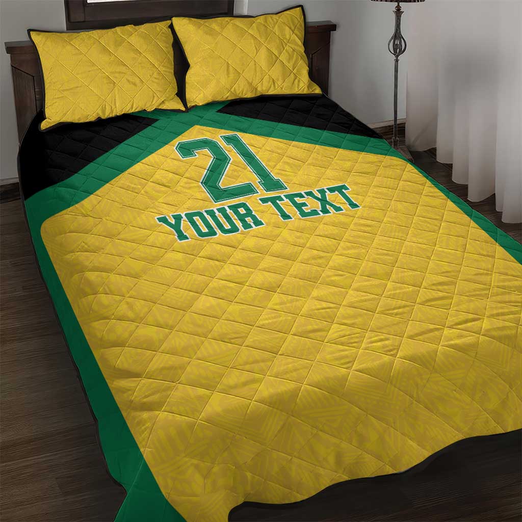 Jamaica Football Custom Quilt Bed Set Gold Ethnic Motifs - Wonder Print Shop