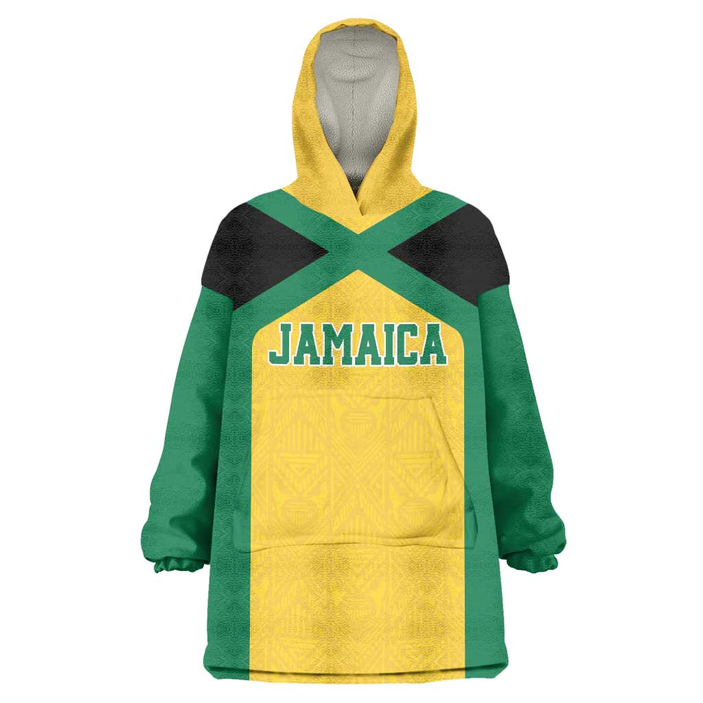 Jamaica Football Custom Wearable Blanket Hoodie Gold Ethnic Motifs