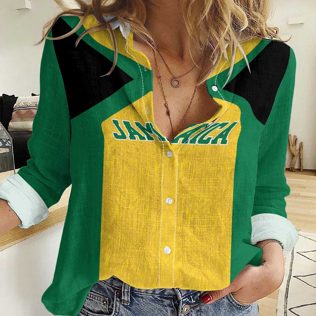 Jamaica Football Custom Women Casual Shirt Gold Ethnic Motifs