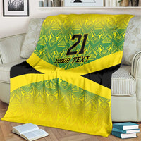 Yellow throw blanket with black cross stripe, 21 and YOUR TEXT centered