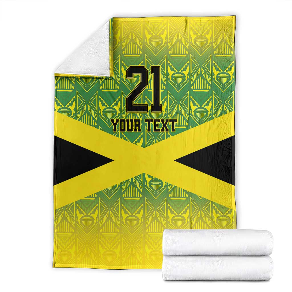 Folded yellow blanket with black-and-yellow cross, 21 and YOUR TEXT design