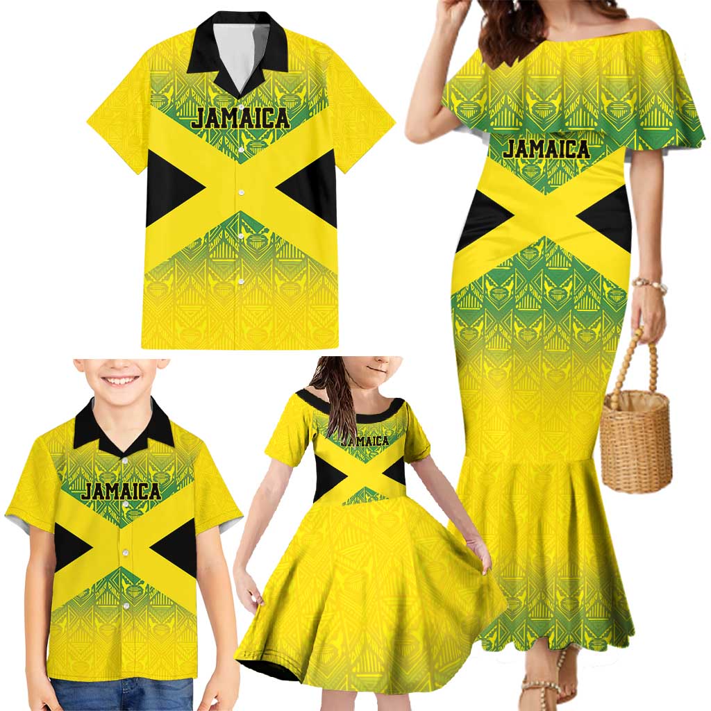 Custom Jamaica Reggae Boyz Family Matching Mermaid Dress and Hawaiian Shirt With Traditional Pattern