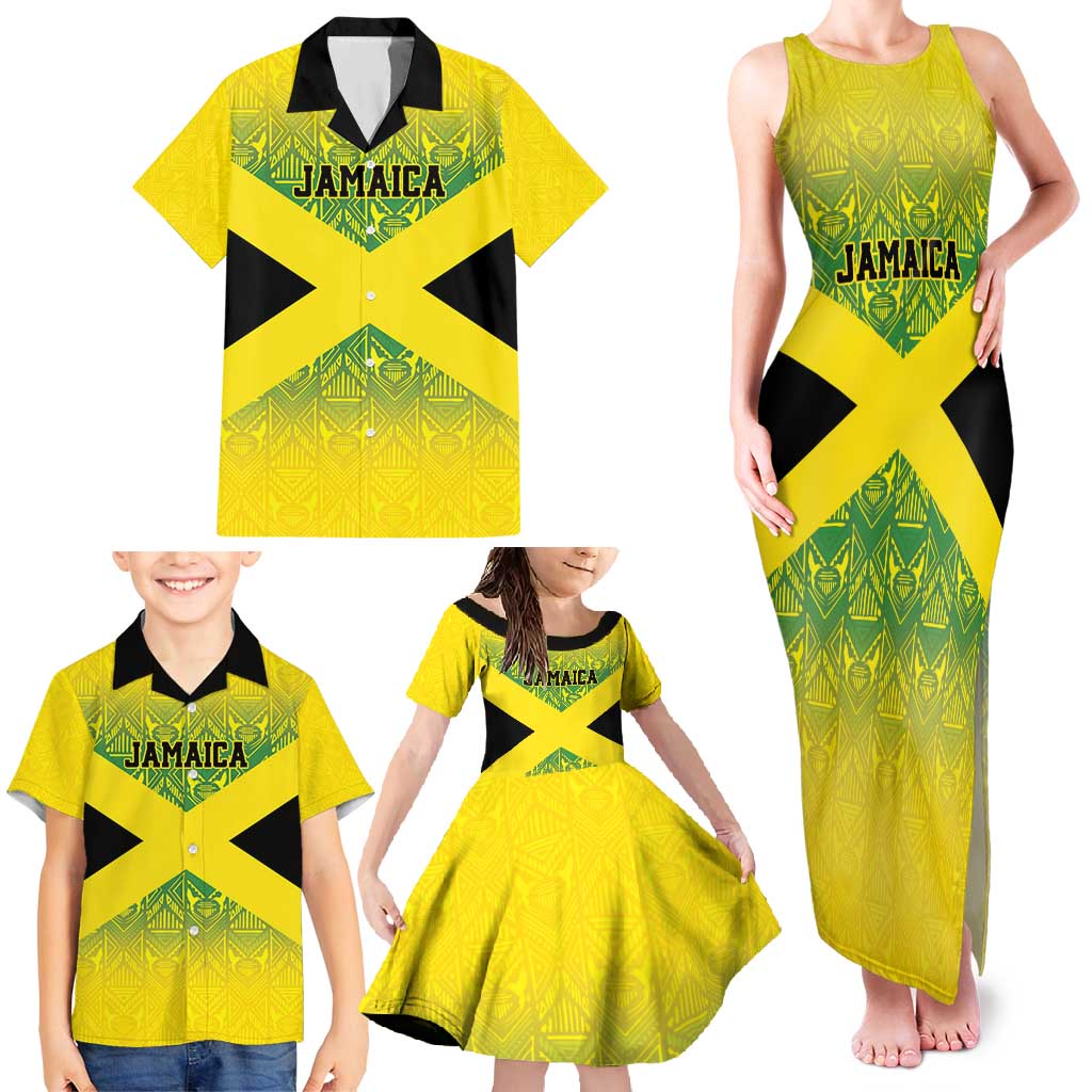 Custom Jamaica Reggae Boyz Family Matching Tank Maxi Dress and Hawaiian Shirt With Traditional Pattern