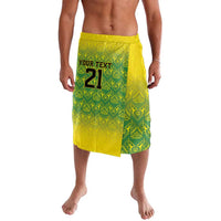Yellow and green geometric lavalava wrap skirt with custom number 21 front print