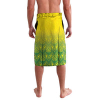 Yellow and green geometric lavalava wrap skirt with drawstring waistband