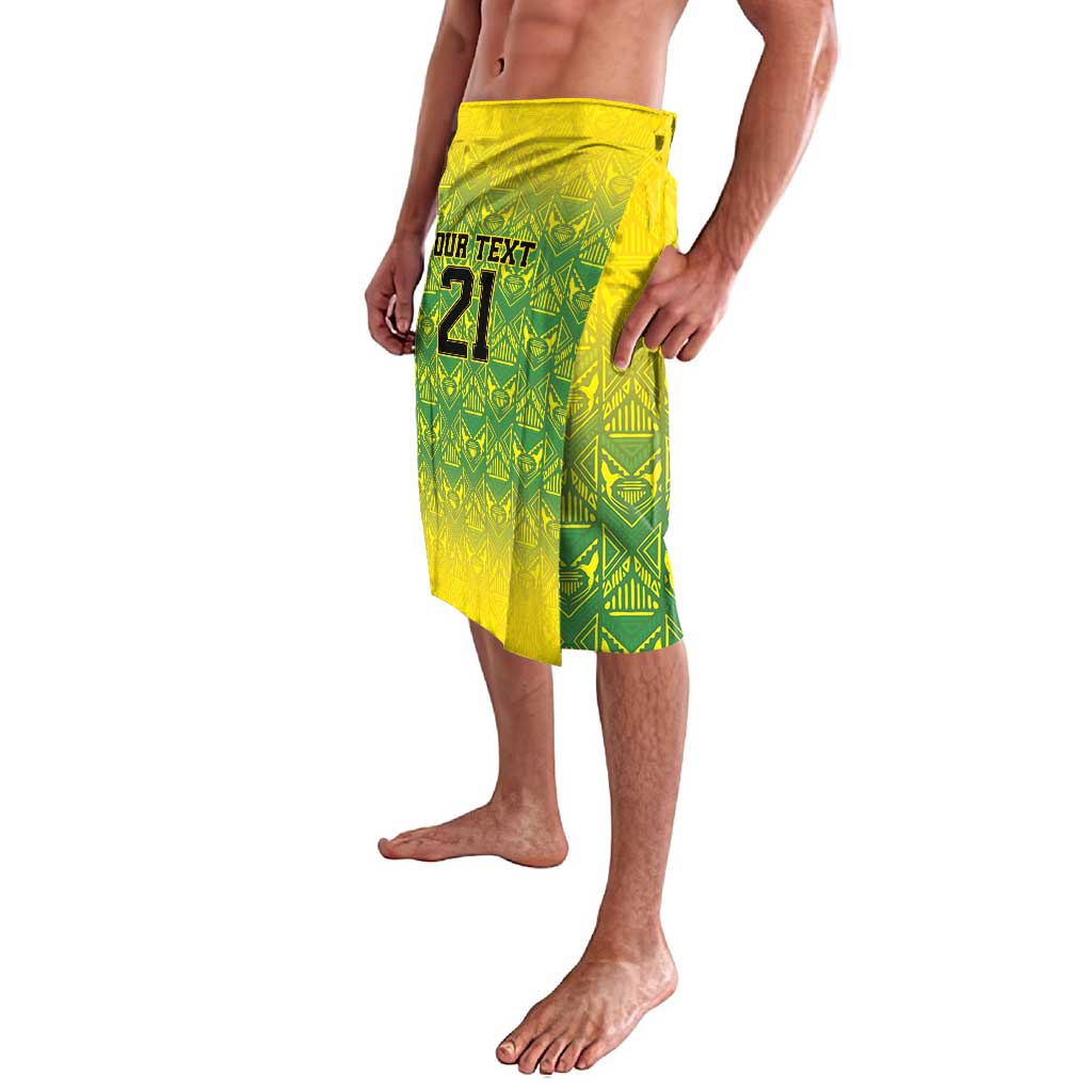 Yellow and green geometric lavalava wrap skirt with custom number 21 side print