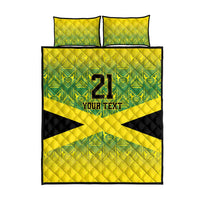 Quilt bed set in yellow and green with black trim, number 21 and custom text