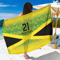 Lime green sarong with black and yellow diagonal stripes, geometric print, '21' and 'Your Text'