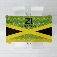 Custom Jamaica flag tablecloth with 21 and YOUR TEXT, green and black on gold