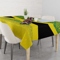 Custom gold tablecloth with green geometric reggae pattern and black cross stripe