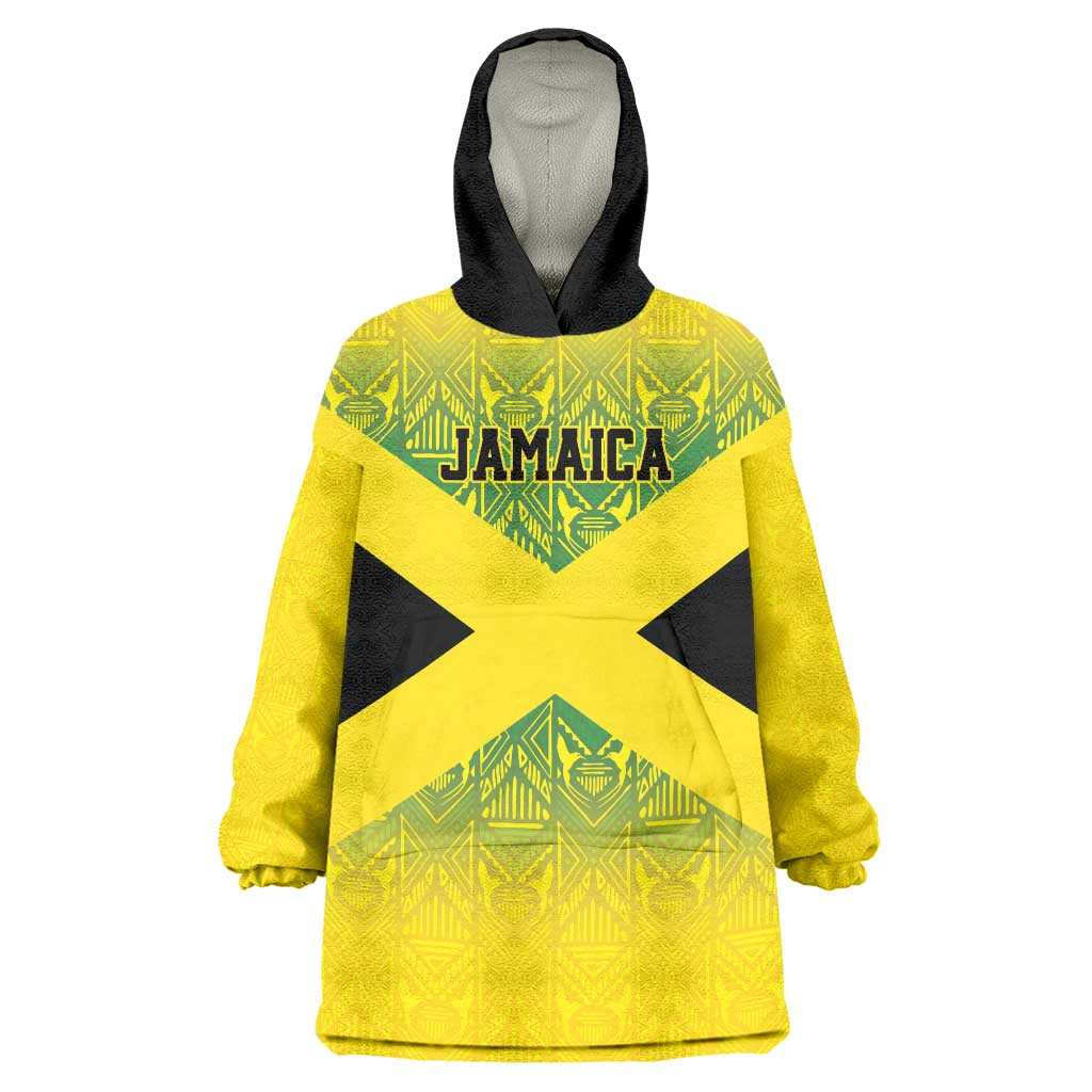 Custom Jamaica Reggae Boyz Wearable Blanket Hoodie With Traditional Pattern