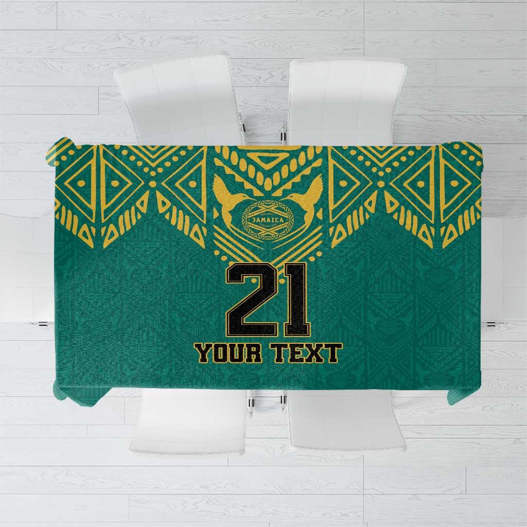 Green custom football tablecloth with tribal pattern and large 21 design