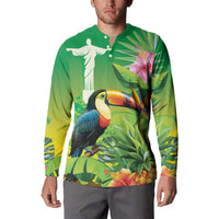 Brazil Rio-Toucan Bird Personalized Button Sweatshirt Tropical Flowers