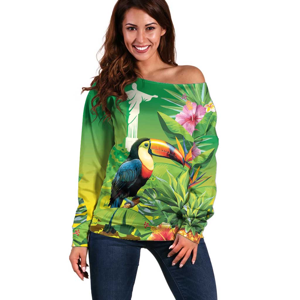 Brazil Rio-Toucan Bird Personalized Off Shoulder Sweater Tropical Flowers