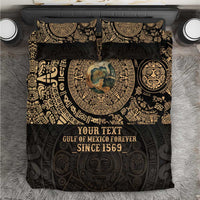 Black and gold Aztec-style personalized bedding set with duvet and two pillowcases
