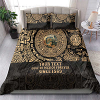 Black duvet bedding set with gold circular medallion print and two matching pillowcases