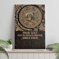 Black canvas wall art with gold Aztec circular design and 'Gulf of Mexico' wording