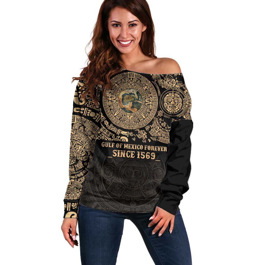 Gulf of Mexico Personalized Off Shoulder Sweater Since 1569 Aztec Vingtage