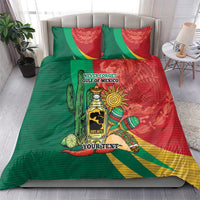 Personalized bedding set, green and red Mexican desert scene with tequila bottle and cactus