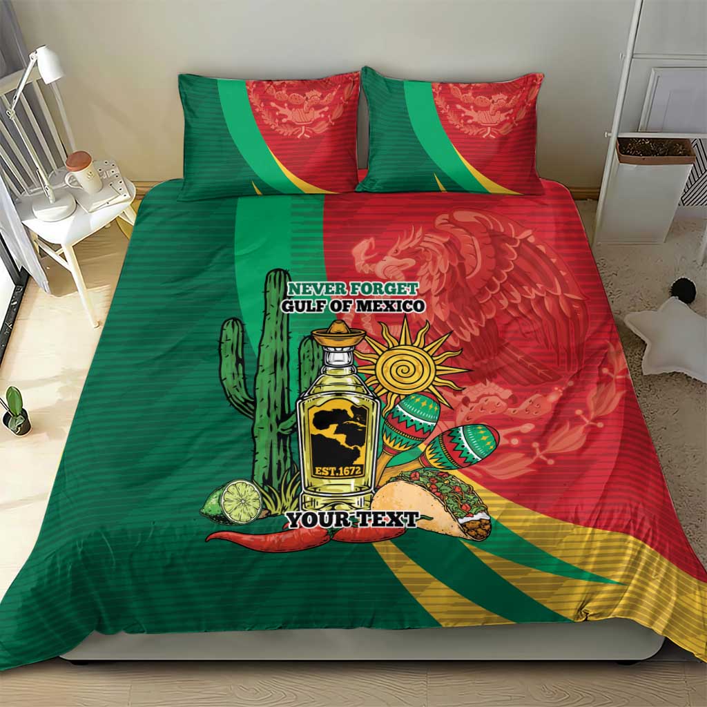 Personalized bedding set with two pillows and green-red tequila bottle and cactus print