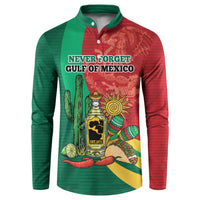 Green long-sleeve button sweatshirt with front graphic print and striped sleeves