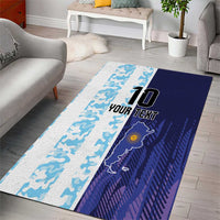 Argentina area rug with blue camo border, number 10, and Argentina map graphic