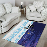 Argentina custom rug with navy field, light-blue camo band, number 10 and text block