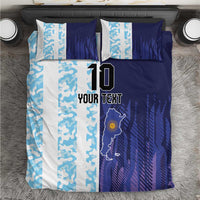 Blue and white football bedding set with custom text, #10, and Argentina map on duvet