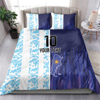 Blue and white football bedding set with custom text, #10, and Argentina map on duvet