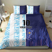Blue and white football bedding set with custom text, #10, and Argentina map on duvet