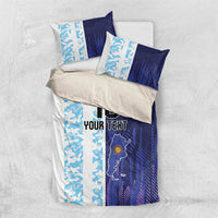 Blue and white football bedding set with custom text, #10, and Argentina map on duvet