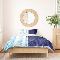 Blue and white football bedding set with custom text, #10, and Argentina map on duvet