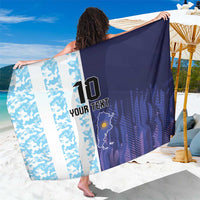 Custom football sarong with navy and light blue camo stripes, '10' graphic print