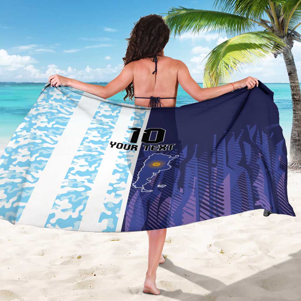 Custom football sarong with navy and light blue camo stripes, '10' and 'your text'