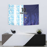 Argentina soccer-themed custom tapestry wall art with blue camo stripes and purple half