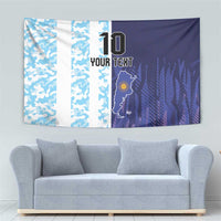 Argentina soccer-themed custom tapestry with white and light-blue camo bands and dark purple side