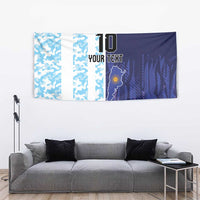 Argentina soccer-themed custom tapestry with blue camo stripes, purple panel, and central icon