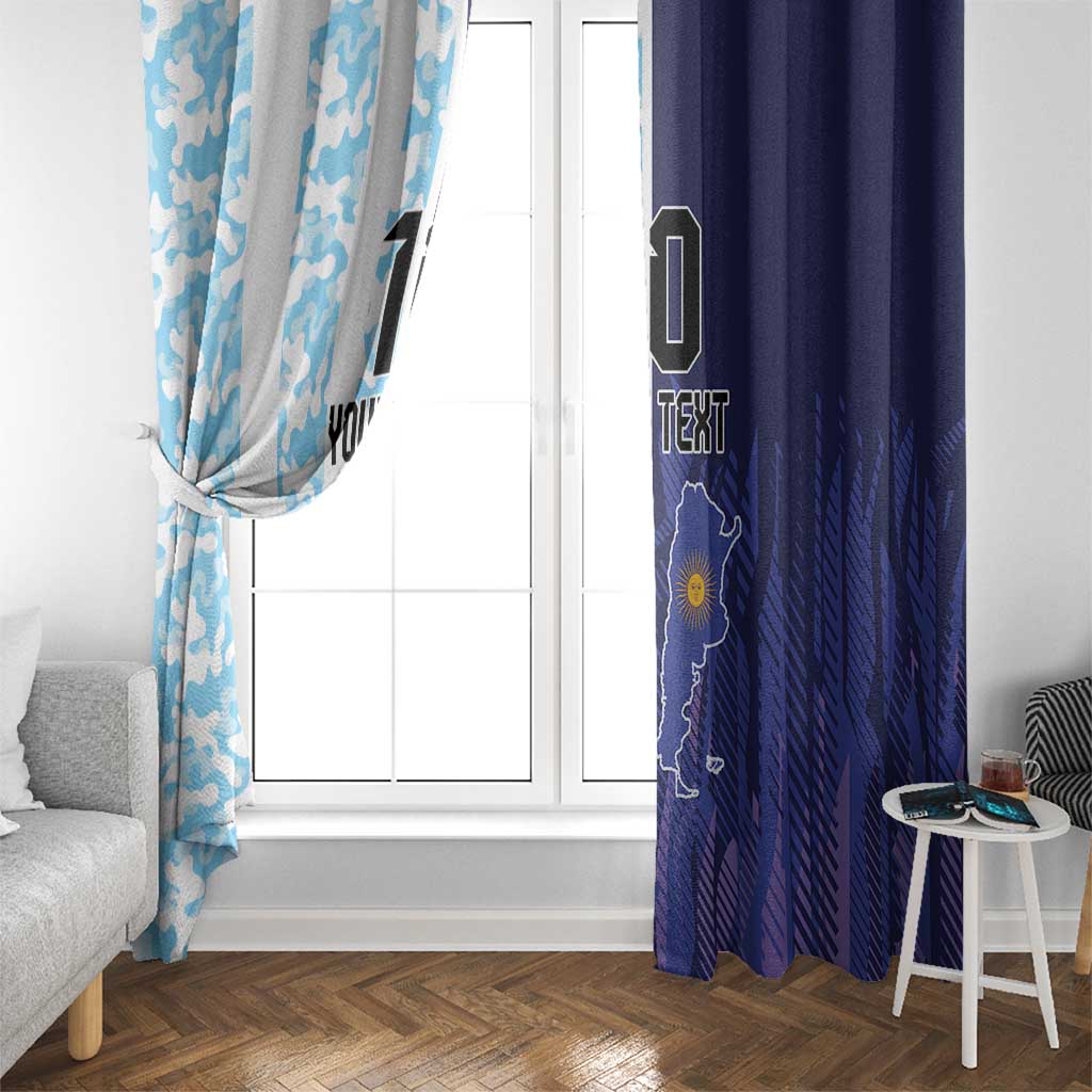 Window curtain set with light blue camo side panel and dark blue side panel with Argentina graphic