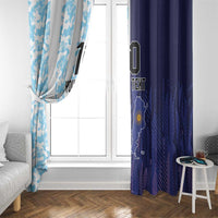 Window curtain set with light blue camo side panel and dark blue side panel with Argentina graphic