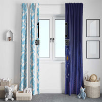 Window curtain set for doors or windows, light blue camo and dark blue Argentina design