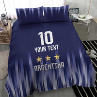 Blue Argentina bedding set featuring vertical stripes, number 10, three stars, and custom “YOUR TEXT”