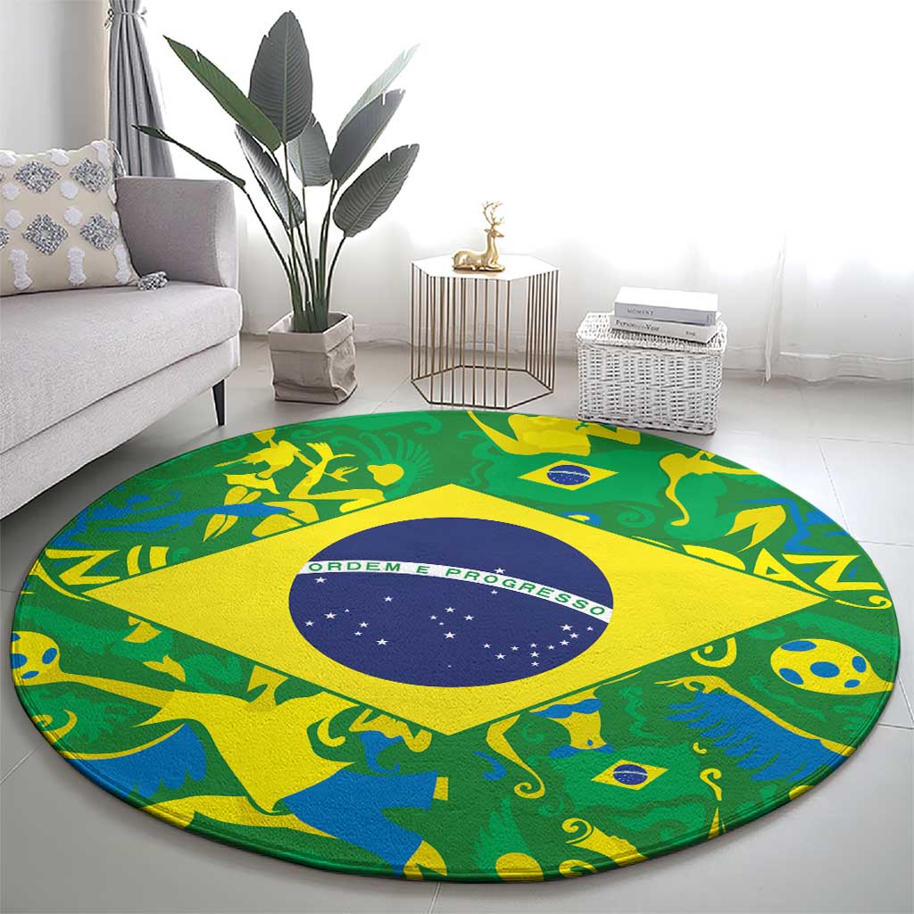Brazil Ordem e Progresso Round Carpet Native Brasil Mixed Together