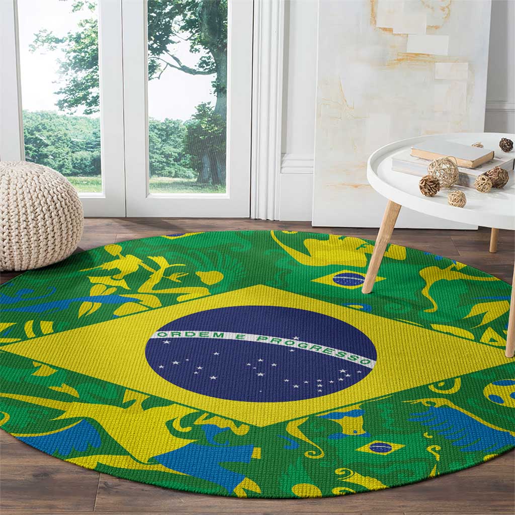 Brazil Ordem e Progresso Round Carpet Native Brasil Mixed Together