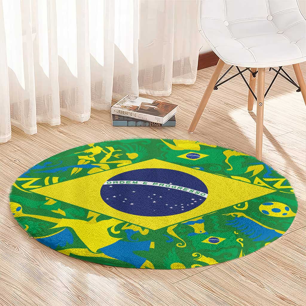 Brazil Ordem e Progresso Round Carpet Native Brasil Mixed Together