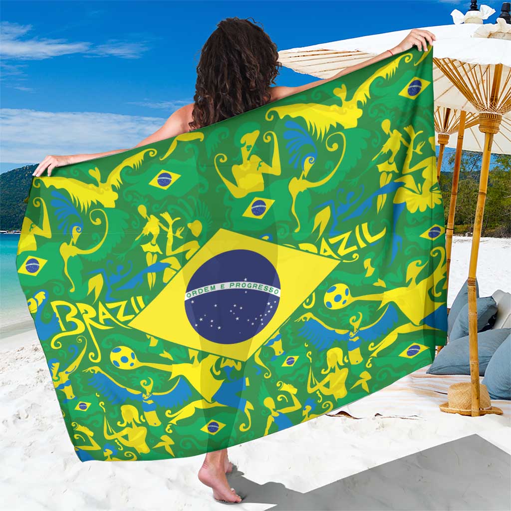 Brazilian flag themed green and yellow sarong with blue circular crest pattern