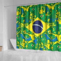 Green Brazil-pattern shower curtain with Brazil wordmark and circular flag seal