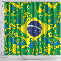 Green Brazil-pattern shower curtain with Brazil wordmark and circular Ordem e Progresso seal